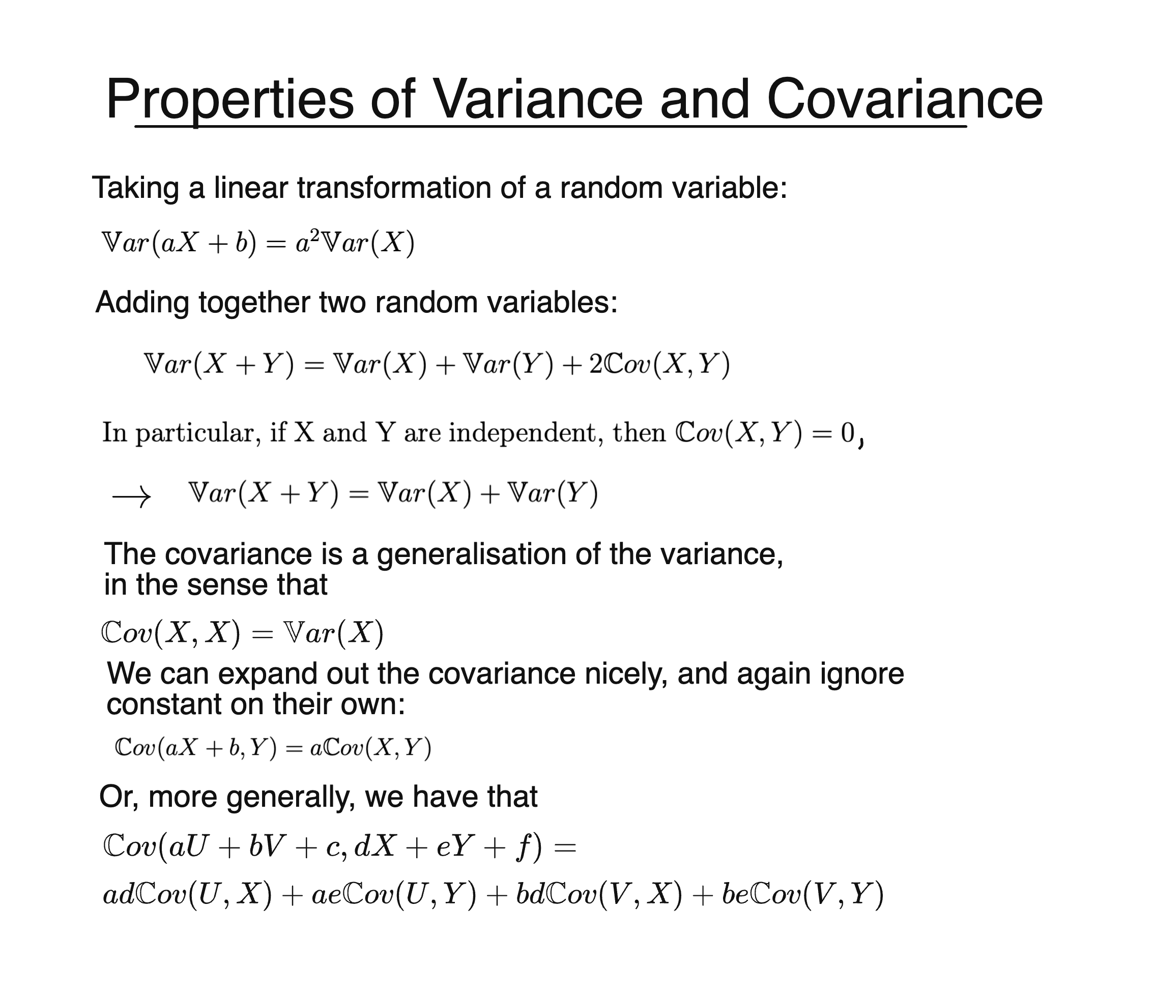 Properties of Variance and Covariance